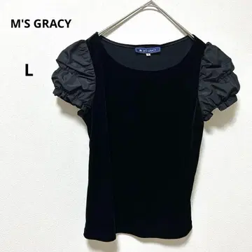 M'S GRACY 벨벳 퍼프 슬리브 벨로아 블랙 상의 반팔 L 프릴