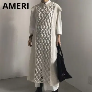 AMERI 아메리 원피스 레이어드 메쉬 니트 롱 화이트