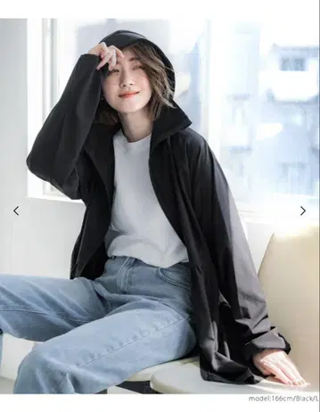 coca UV 차단 개더 후드티 블랙 L