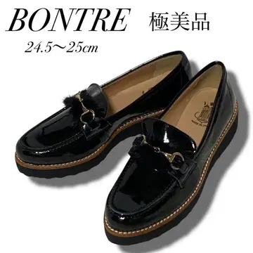 BONTRE 통굽 비트 로퍼 퍼 포함 에나멜 경량 블랙