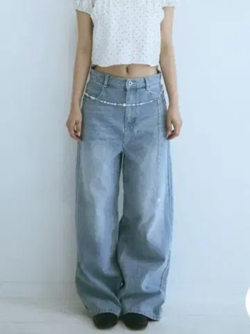 fekete 와이드 루즈 데님 라이트 블루