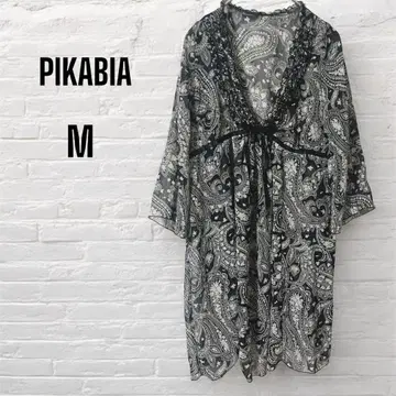 PIKABIA 오분 소매 튜닉 페이즐리 무늬 블랙 비침 여름 시크 고급
