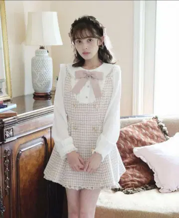 체크 무늬 스커트 셋업 핑크