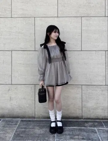 MAJESTIC LEGON 숄더 오프숄더 튜닉 그레이