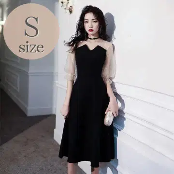 시스루 소매 V넥 블랙 A라인 드레스 S 사이즈