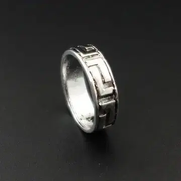 페 블록 패턴 실버 반지