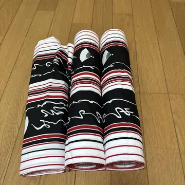 기모노 옷감 3권 세트 블랙 레드 화이트 스트라이프