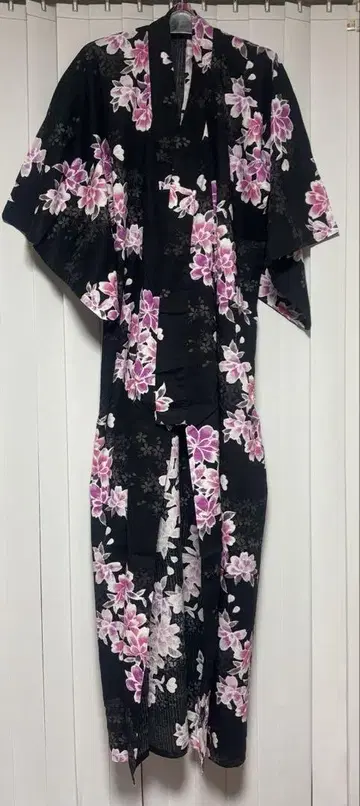 면 유카타 블랙 꽃