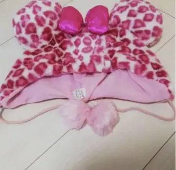레오파드 무늬 귀도리 모자 핑크 미니 팬 캡