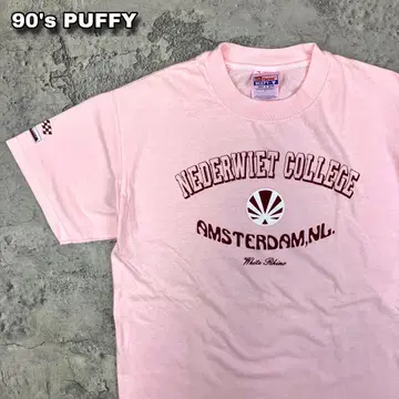 90s PUFFY JET TOUR 티셔츠 구제 의류 양면 프린트 핑크 M