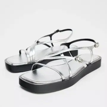 ZARA 자라 메탈 스트랩 플랫폼 샌들 실버 36 새상품