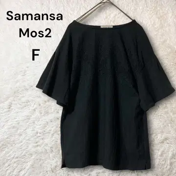 SamansaMos2 소매 프릴 자수 티셔츠 꽃무늬 레이스 블랙 F