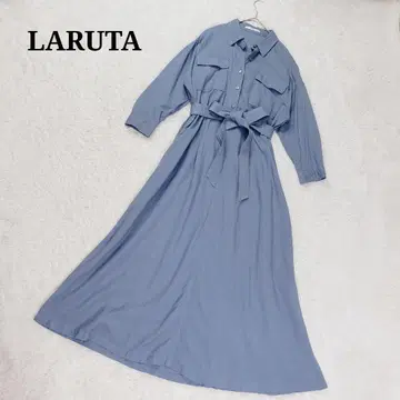 LARUTA 마 혼방 린넨 벨트 리본 롱 셔츠 원피스