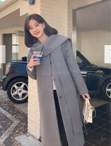 그레이 울 혼방 롱 코트