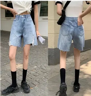 빅 사이즈 여성 데님 숏 팬츠 하프 데미지