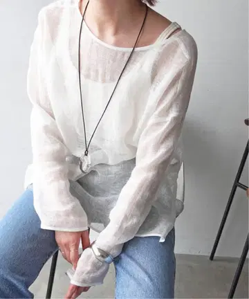 새상품 Spick and Span 메쉬 린넨 루즈 풀오버 화이트