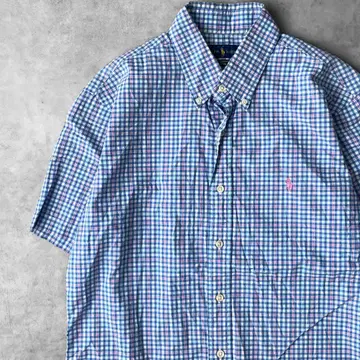 13572 Ralph Lauren 자수 로고 체크 무늬 반팔 셔츠