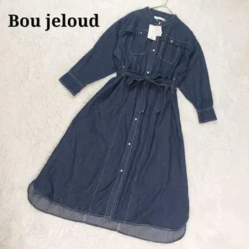 새상품 Bou jeloud 리본 벨트 데님 셔츠 원피스 38