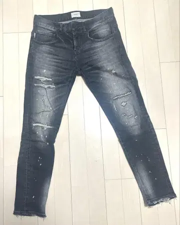 데미지 가공 스키니 데님 다크 그레이