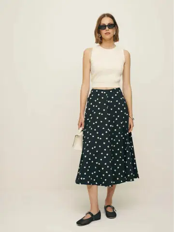Reformation Maia Skirt 하트 무늬 플레어 스커트