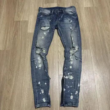 mnml 스키니 데님 블루 데미지 가공