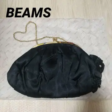 BEAMS 블랙 새틴 파티 백 골드