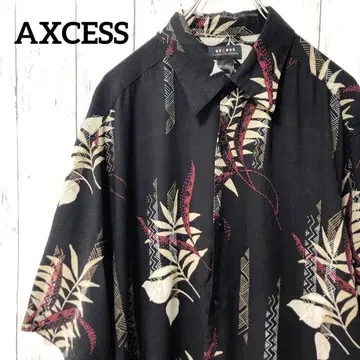 C2184 AXCESS 알로하 셔츠 레이온 반팔 셔츠 블랙 보타니컬