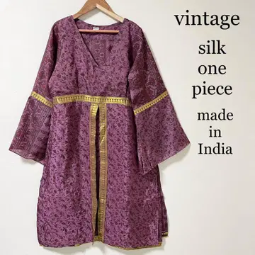vintage 인도산 실크 디자인 원피스 에스닉 구제 의류