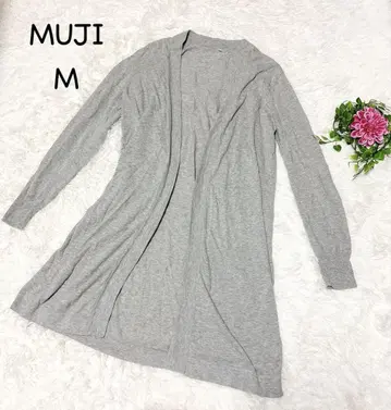 MUJI M 그레이 롱 가디건 얇은 소재 토퍼 커버올 버튼 없음