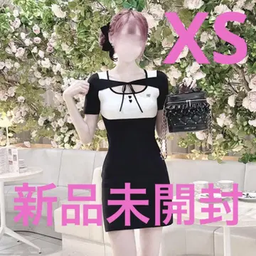 미사용 새상품 HONEY MEW 초커 포함 백 리본 원피스 XS 블랙
