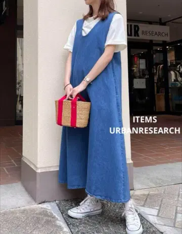 ITEMS URBAN RESERCH 데님 플레어 점퍼 스커트 원피스