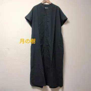 북유럽, 생활용품점 린넨 V넥 반팔 셔츠 원피스 블랙 M