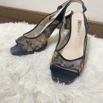 DIANA 꽃무늬 오픈토 힐 회화 시리즈 블랙 뮬 24cm