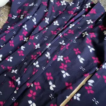 새상품급 앙상블 코몬 기모노 네이비 꽃무늬 쇼와 레트로