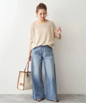 라이트 블루 데님 와이드 레그 청바지