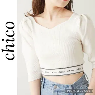 Chico 밑단 로고 파워 숏 기장 니트 탑