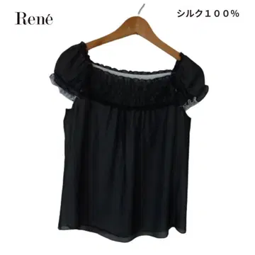 르네 Rene 실크 100% 반팔 티셔츠 블랙 사이즈 36 S 사이즈