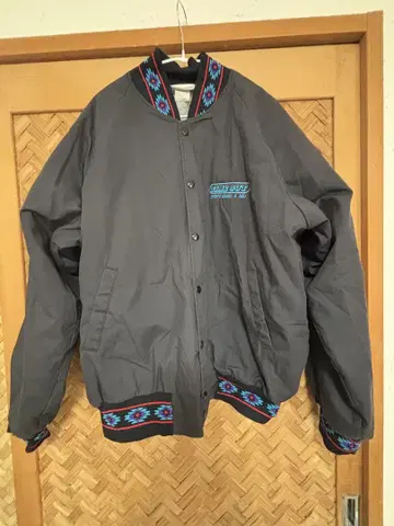 90s HARTWELL USA제 네이티브 무늬 리브 바시티 자켓