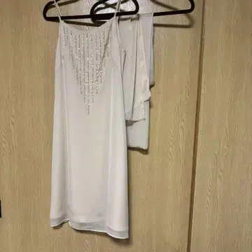 화이트 비즈 장식 슬립 드레스 세트