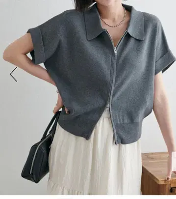 카라 부착 더블 지퍼 가디건 디스코트