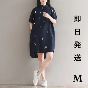 셔츠 원피스 무릎 위 숏 기장 반팔 체형 커버 넉넉한 봄/여름 M