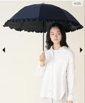 선배리어 100 2단 접이식 프릴 네이비 목재 스트레이트 손잡이