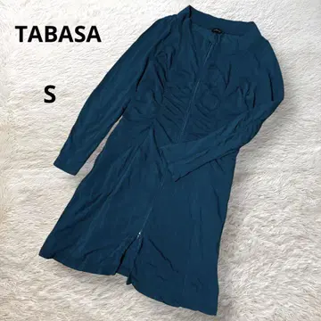 TABASA 일본제 긴팔 하이넥 원피스 무릎 위 기장 개더 얇은 소재 S