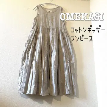 OMEKASI 슬리브리스 절개 개더 원피스 코튼 100%