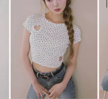 다리치 하트 오픈 플로럴 티셔츠