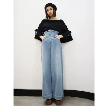 EMODA 백 레이스업 저스트 허리 와이드 청바지