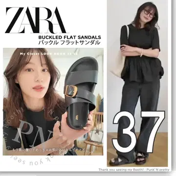 당일 발송 새상품 자라 버클 플랫 샌들 37 블랙