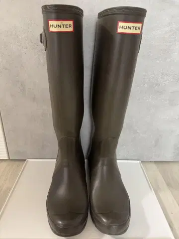 HUNTER 카키 롱 부츠 25cm