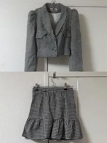 한국 셋업 체크 숏 자켓