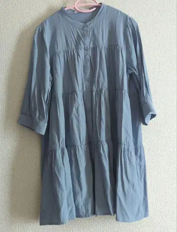 티어드 개더 블라우스 블루 그레이 롱
